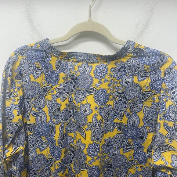 Talbots Womens 2X Yellow & Blue Floral Print Blouse With 3/4 Sleeves - Picture 6 of 9
